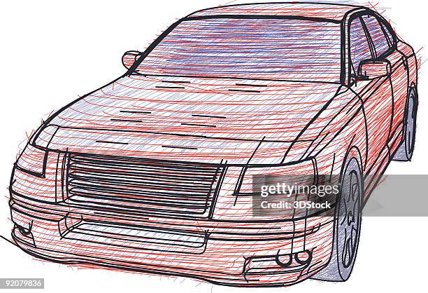 hand-drawn modern car sketch - car sketch stock illustrations