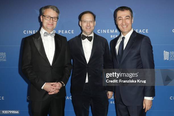 Gabor Steingart, Jaka Bizilj and Cem Oezdemir attend the Cinema For Peace Gala on the occasion of the 68th Berlinale International Film Festival at...