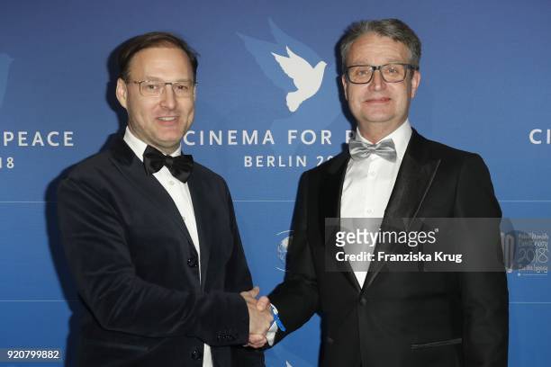 Jaka Bizilj and Gabor Steingart attend the Cinema For Peace Gala on the occasion of the 68th Berlinale International Film Festival at Hotel De Rome...