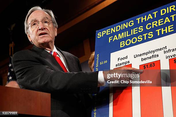 Sen. Tom Harkin talks about extending unemployment benefits during a news conference with fellow Senate Democrats at the U.S. Capitol October 20,...