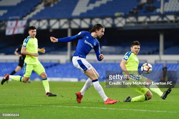 Antony Evans of Everton during the Premier League 2 match between Everton U23 and Derby County U23 at Goodison Park on February 19, 2018 in...
