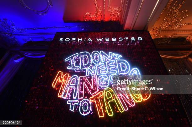 General view at the Sophia Webster AW18 presentation during London Fashion Week February 2018 at Hotel Cafe Royal on February 19, 2018 in London,...