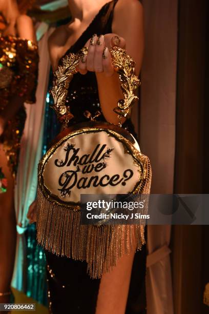 Detail view of a handbag at the Sophia Webster AW18 presentation during London Fashion Week February 2018 at Hotel Cafe Royal on February 19, 2018 in...