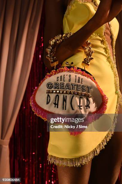 Detail view of a handbag at the Sophia Webster AW18 presentation during London Fashion Week February 2018 at Hotel Cafe Royal on February 19, 2018 in...