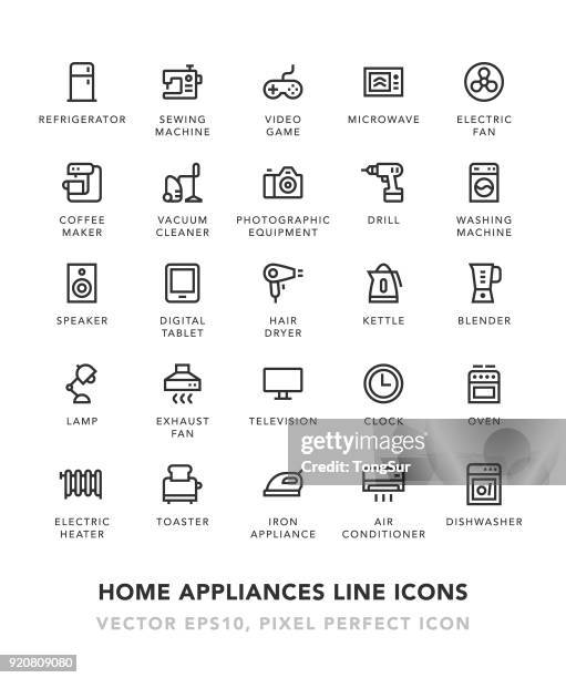 haushaltsgeräte-linie-icons - toaster oven stock-grafiken, -clipart, -cartoons und -symbole