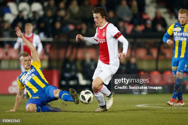 Lion Kaak of FC Oss, Leon Bergsma of Ajax U23 during the Dutch Jupiler League match between Ajax U23 v FC Oss at the De Toekomst on February 19, 2018...