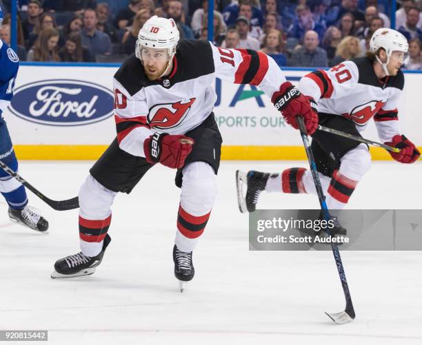 Jimmy Hayes of the New Jersey Devils skates against the Tampa Bay Lightning at Amalie Arena on February 17, 2018 in Tampa, Florida. "n