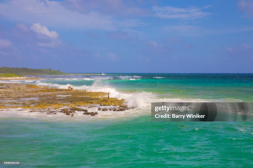 Brilliant blue-green color to Caribbean Sea near the Yucatan, Mexico