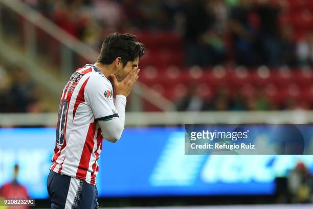 Rodolfo Pizarro of Chivas reacts during the 8th round match between Chivas and Pachuca as part of the Torneo Clausura 2018 Liga MX at Akron Stadium...