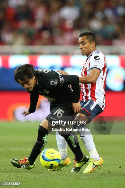 Edwin Hernandez of Chivas fights for the ball with Erick Gutierrez of Pachuca during the 8th round match between Chivas and Pachuca as part of the...