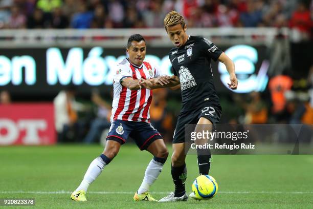 Edwin Hernandez of Chivas fights for the ball with Keisuke Honda of Pachuca during on the 8th round match between Chivas and Pachuca as part of the...