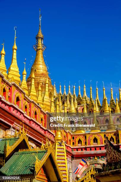 Detail of many fine small building structures surrounding Thanboddhay Pagoda.