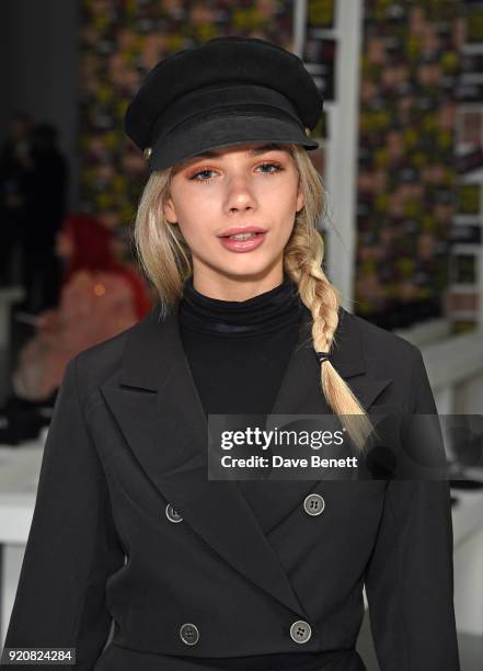 Joanna Kuchta attends the Nicopanda show during London Fashion Week February 2018 at TopShop Show Space on February 19, 2018 in London, England.