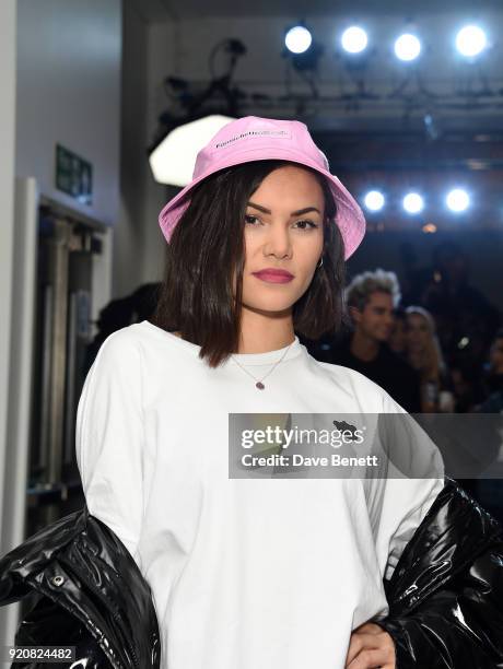 Sinead Harnett attends the Nicopanda show during London Fashion Week February 2018 at TopShop Show Space on February 19, 2018 in London, England.