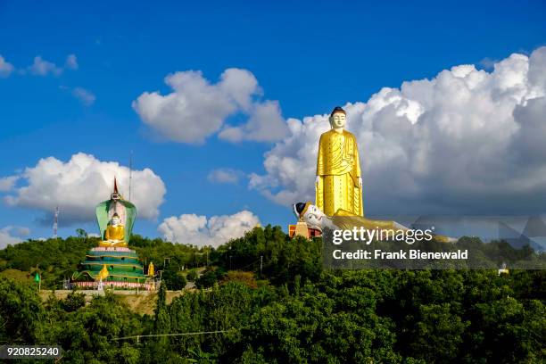 The Laykyun Sekkya Buddha and the Reclining Buddha statues are located on a hill in Maha Bodhi Ta Htaung near Khatakan Taung village.