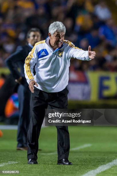 Ricardo Ferretti, coach of Tigres, gives instructions during the 8th round match between Tigres UANL and Atlas as part of the Torneo Clausura 2018...