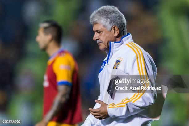 Ricardo Ferretti, coach of Tigres, gets in the field during the 8th round match between Tigres UANL and Atlas as part of the Torneo Clausura 2018...