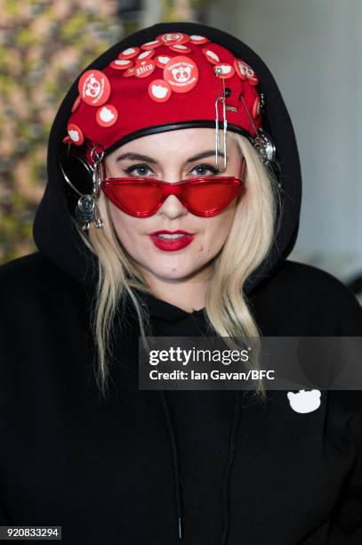 Felicity Hayward attends the Nicopanda show during London Fashion Week February 2018 at TopShop Show Space on February 19, 2018 in London, England.