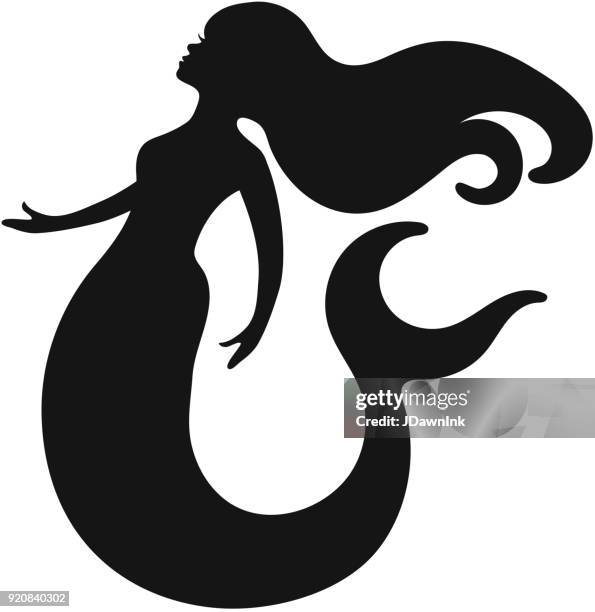 black and white mermaid silhouette - mermaid stock illustrations