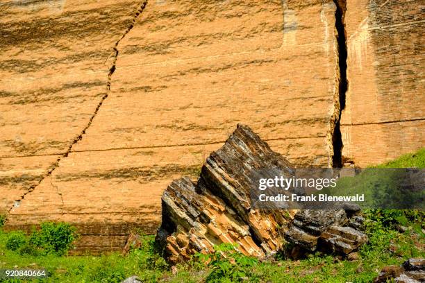 The cracked brick base of the unfinished Mingun Paya Pagoda in Mingun.