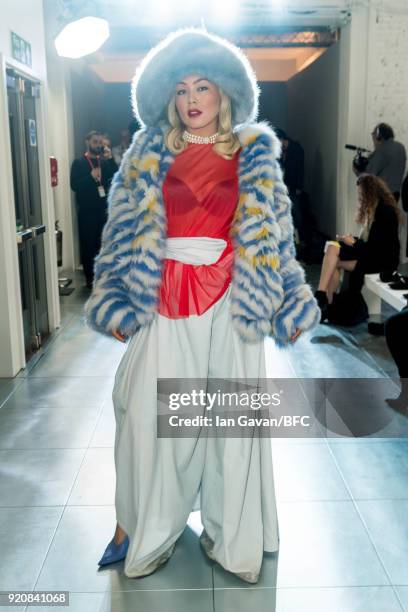 Soki Mak attends the Nicopanda show during London Fashion Week February 2018 at TopShop Show Space on February 19, 2018 in London, England.