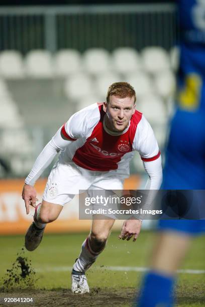 Dani de Wit of Ajax U23 celebrates 2-0 during the Dutch Jupiler League match between Ajax U23 v FC Oss at the De Toekomst on February 19, 2018 in...