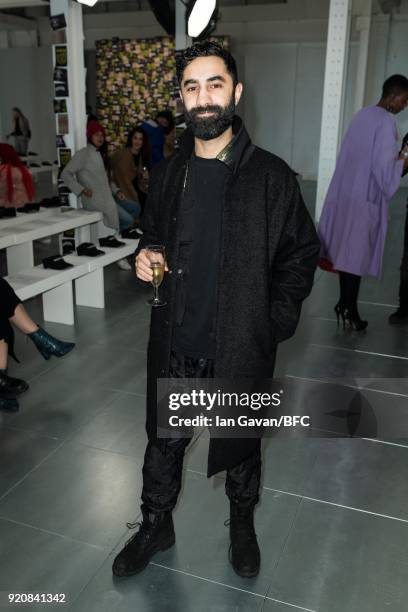 Amir Amor attends the Nicopanda show during London Fashion Week February 2018 at TopShop Show Space on February 19, 2018 in London, England.
