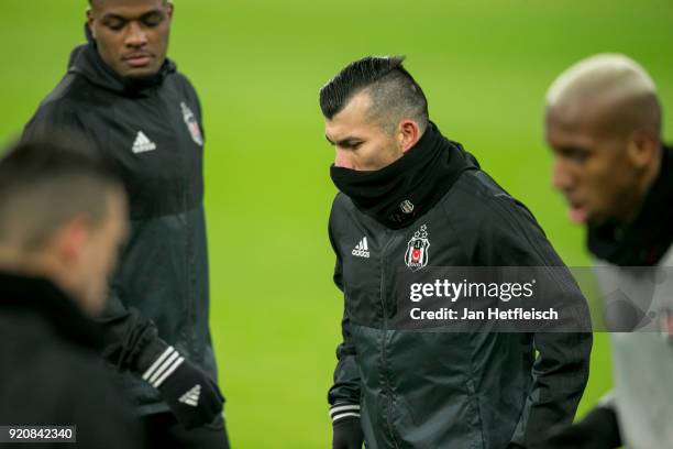 Gary Medel of Besiktas Istanbul during a training session ahead the UEFA Campions League match against FC Bayern Muenchen at Allianz Arena on...