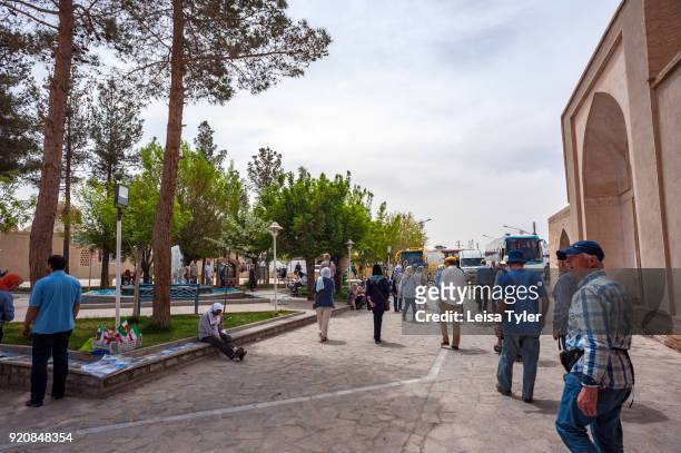 Tourists outside Nain Grand Mosque or 'Masjed-e Jame' Nain' in Persian, a congregation mosque and one of Iran's oldest. It originally dates to the...