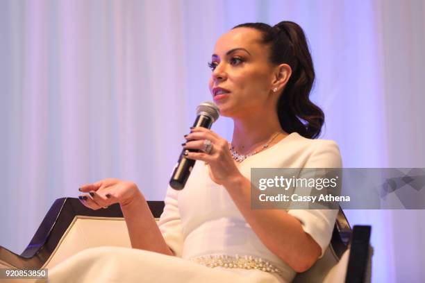 Adrienne Bosh speaks on a panel as The National Basketball Wives Assosciation presents the first annual Women's Empowerment Summit Luncheon on...