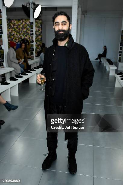 Amir Amor attends the Nicopanda FW18 LFW Show during London Fashion Week February 2018 at TopShop Show Space on February 19, 2018 in London, England.