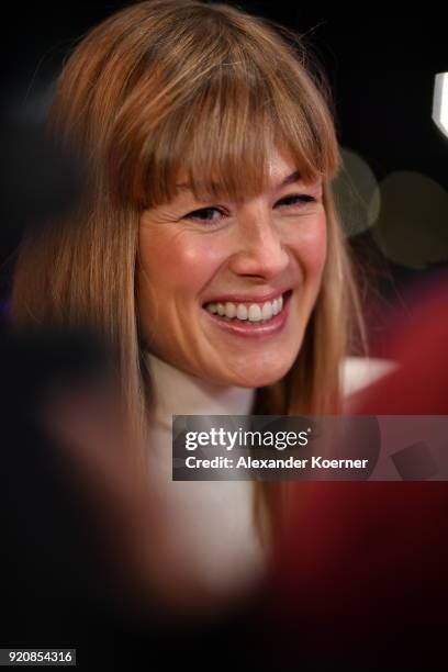 Rosamund Pike attends the '7 Days in Entebbe' premiere during the 68th Berlinale International Film Festival Berlin at Berlinale Palast on February...