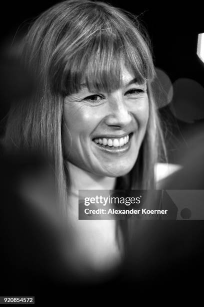 Rosamund Pike attends the '7 Days in Entebbe' premiere during the 68th Berlinale International Film Festival Berlin at Berlinale Palast on February...