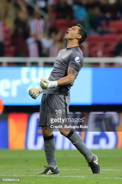 Rodolfo Cota goalkeeper of Chivas celebrates during the 8th round match between Chivas and Pachuca as part of the Torneo Clausura 2018 Liga MX at...