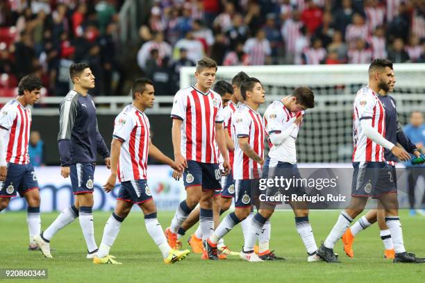 Players of Chivas leave the field at the end of the 8th round match between Chivas and Pachuca as part of the Torneo Clausura 2018 Liga MX at Akron...