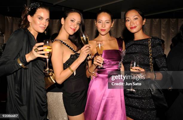 Designer Maria Hietanen, Models Angelica Michibata, Jessica Michibata and Asami Ferguson attend 'Tribute to Cinema' hosted by Moet & Chandon at Mado...