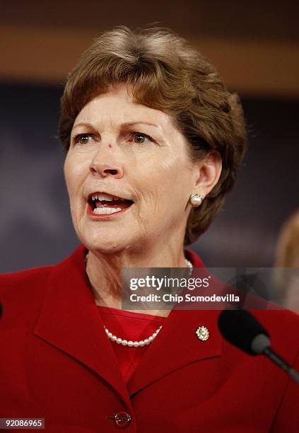 Senator Jeanne Shaheen talks about legislation she sponsored that would extending unemployment benefits during a news conference at the U.S. Capitol...