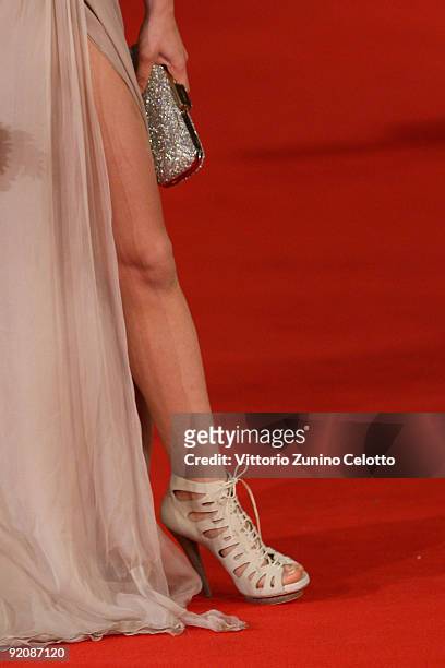 Shoe and bag carried by actress Carolina Crescentini as she attends the 'Oggi Sposi' Premiere during day 6 of the 4th Rome International Film...