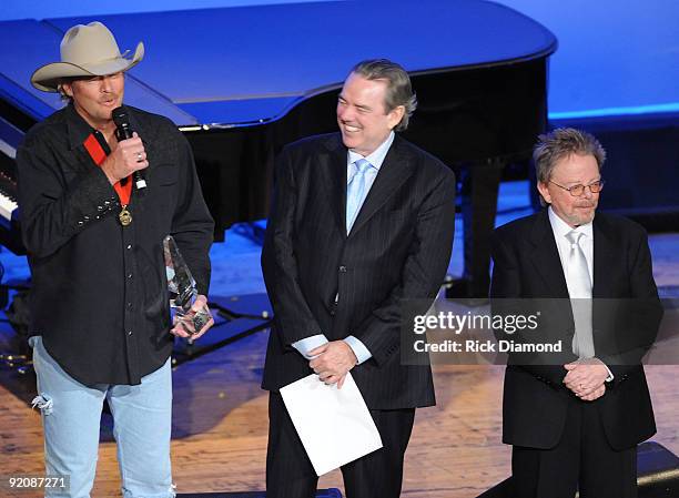 Singer/Songwriters Alan Jackson, Jimmy Webb and Paul Williams at the the 47th annual ASCAP Country Music Awards at the Ryman Auditorium on October...