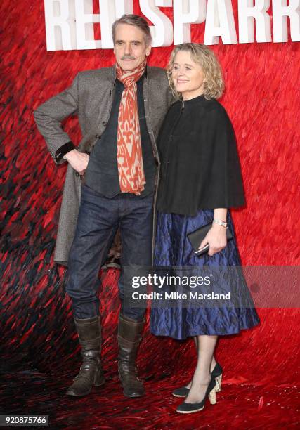 Jeremy Irons and Sinead Cusack attend the European premiere of 'Red Sparrow' at Vue West End on February 19, 2018 in London, England.