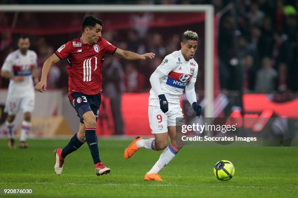 Junior Alonso Mujica of Lille, Mariano Diaz of Olympique Lyon during the French League 1 match between Lille v Olympique Lyon at the Stade Pierre...