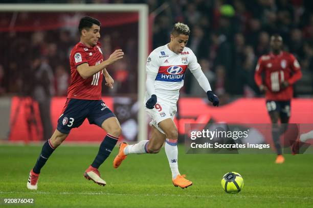 Junior Alonso Mujica of Lille, Mariano Diaz of Olympique Lyon during the French League 1 match between Lille v Olympique Lyon at the Stade Pierre...