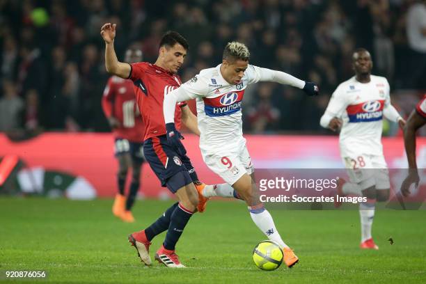 Junior Alonso Mujica of Lille, Mariano Diaz of Olympique Lyon during the French League 1 match between Lille v Olympique Lyon at the Stade Pierre...