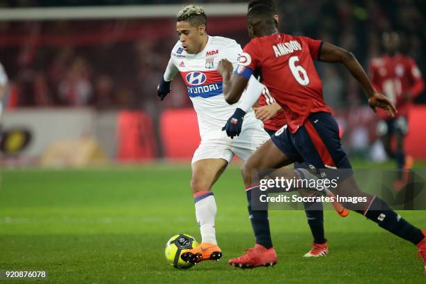 Mariano Diaz of Olympique Lyon, Ibrahim Amadou of Lille during the French League 1 match between Lille v Olympique Lyon at the Stade Pierre Mauroy on...