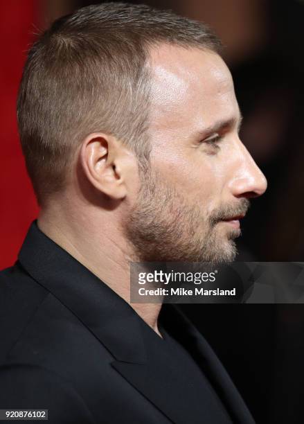 Matthias Schoenaerts attneds the European premiere of 'Red Sparrow' at Vue West End on February 19, 2018 in London, England.
