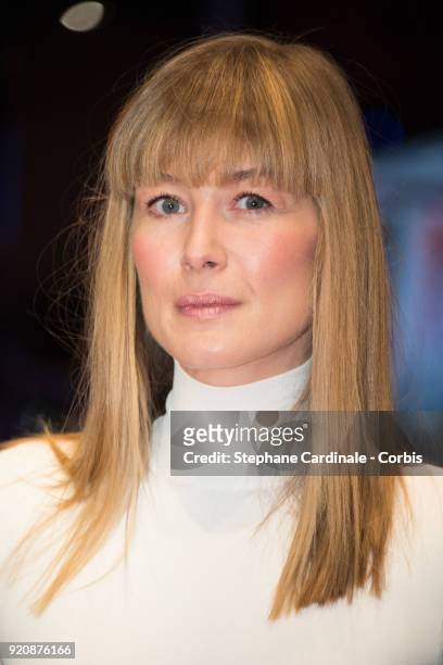 Rosamund Pike attends the '7 Days in Entebbe' premiere during the 68th Berlinale International Film Festival Berlin at Berlinale Palast on February...