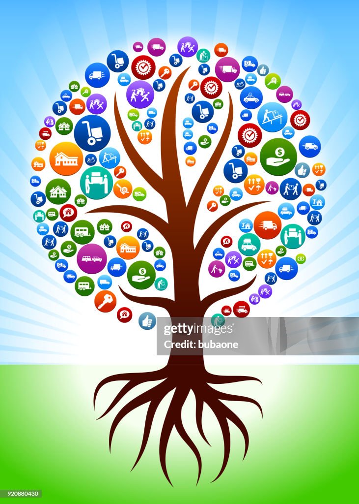 Baum mit Wurzeln Movers und bewegten Hintergrund