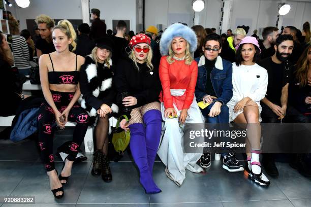 Betsy, Joanna Kutcher, Feleicity Hayward, Soki Mak, Kyle De'Volle, Kari Marni, Amir Amor attend the Nicopanda FW18 LFW Show during London Fashion...