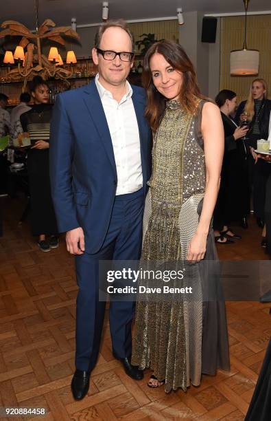 Alexander Loehnis and Alison Loehnis attend a cocktail party in honour of Alison Loehnis' 10 year anniversary at NET-A-PORTER on February 19, 2018 in...