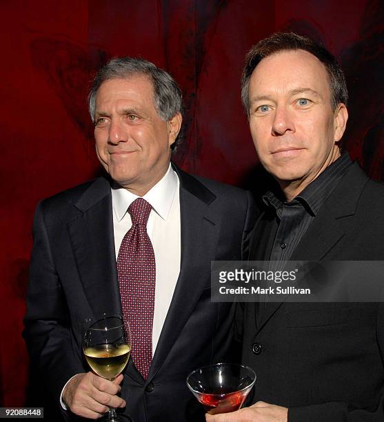 Leslie Moonves, president-CEO CBS Corporation and writer David Rambo attend the cocktail reception for The 7th Annual Backstage At The Geffen Gala at...